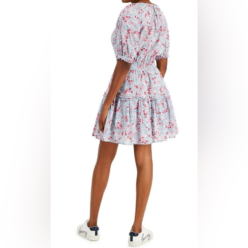 Women’s Tommy Hilfiger Cotton Floral Mini Dress Blue Size XSmall Ruffles tiered